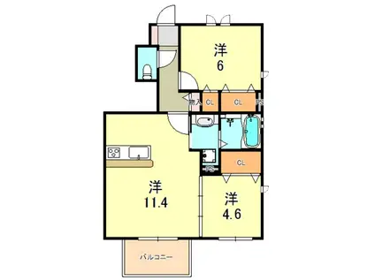 アンソレイエ ファミーユ A棟(2LDK/1階)の間取り写真