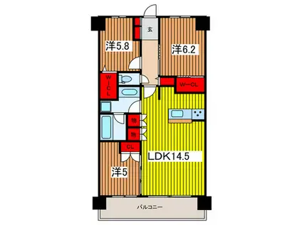 BRILLIA南浦和(3LDK/15階)の間取り写真