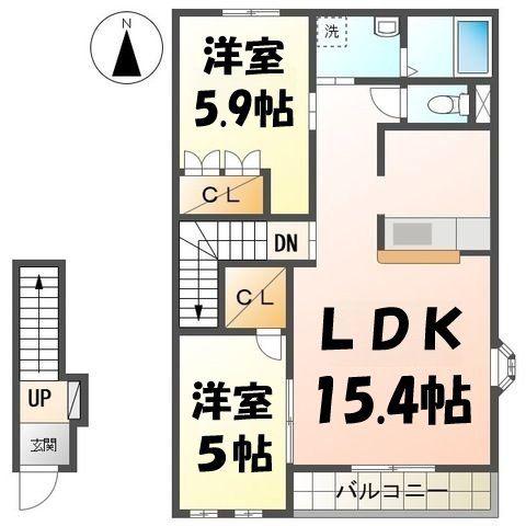 ポラリス弐番館(2LDK/2階)の間取り写真