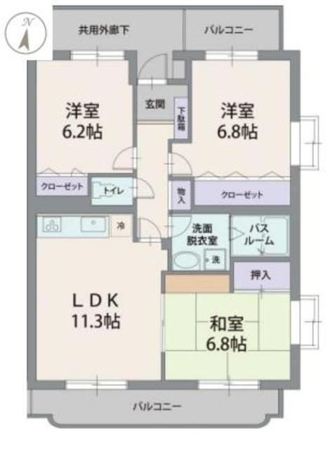 フェルミエール香貫(3LDK/2階)の間取り写真