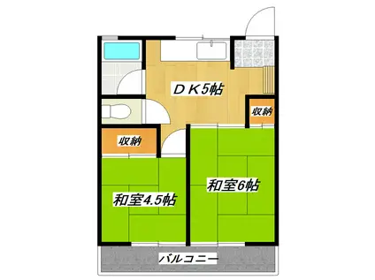 コーポ松風(2DK/2階)の間取り写真