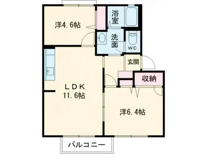 グレースハイム B棟(2LDK/2階)の間取り写真