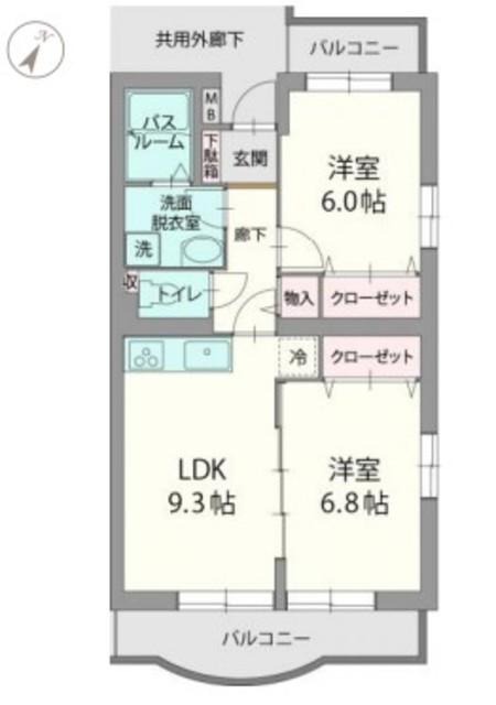 アビタシオンB(2LDK/2階)の間取り写真
