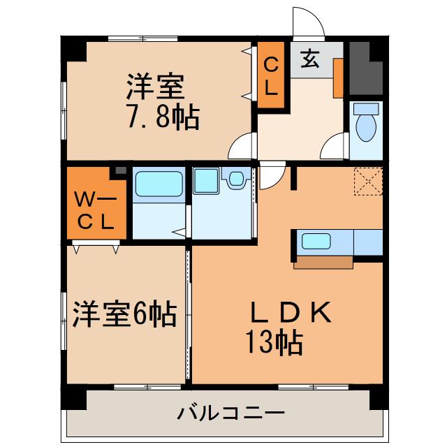 パークサイドK2(2LDK/3階)の間取り写真