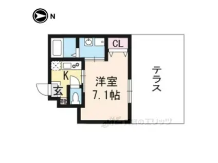 グランディール御所北(1K/1階)の間取り写真