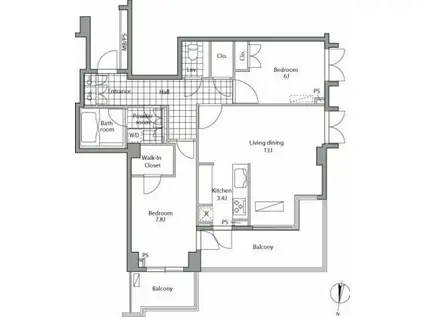 レジディア御殿山(2LDK/3階)の間取り写真