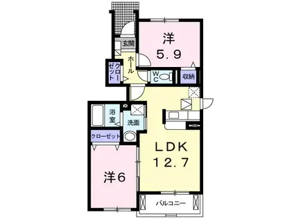 アウローラ(2LDK/1階)の間取り写真