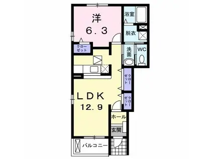 フォーリーフC(1LDK/1階)の間取り写真