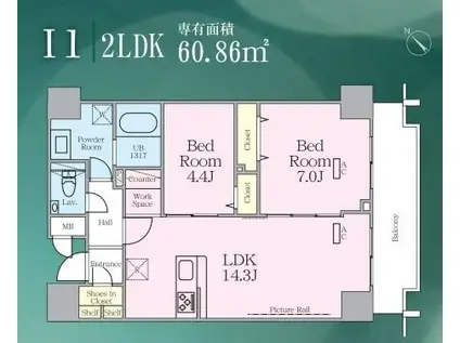 ゼンパレス日本橋(2LDK/6階)の間取り写真