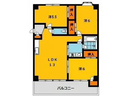 ボヌール(3LDK/2階)の間取り写真