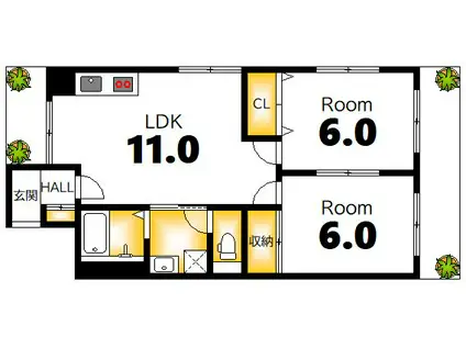 フリーダム舟入本町(2LDK/9階)の間取り写真