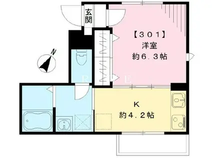 ルーム南麻布(1K/3階)の間取り写真