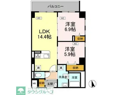 カスタリア西船橋II(2LDK/2階)の間取り写真