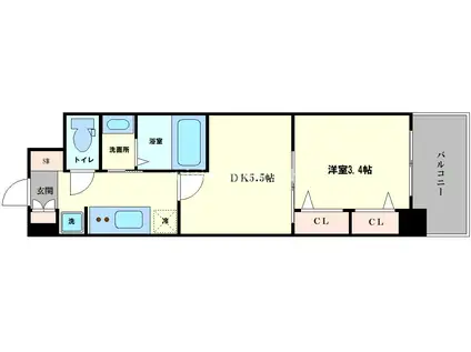 ビガーポリス452天神橋1丁目II(1DK/5階)の間取り写真