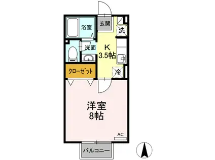 プランドール(1K/1階)の間取り写真