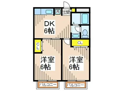 エリントン(2DK/2階)の間取り写真