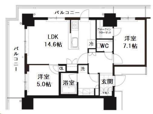 ザ・レジデンス一番町(2LDK/7階)の間取り写真