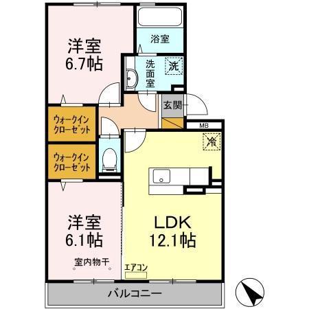 コモンシティハイツI(2LDK/2階)の間取り写真