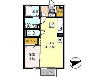 セジュール高本(1LDK/1階)の間取り写真