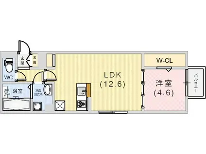 HABITATION神戸(1LDK/3階)の間取り写真