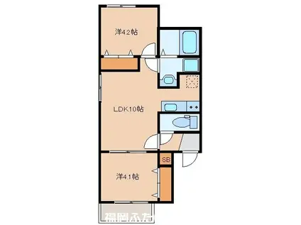 STARRY春日(2LDK/3階)の間取り写真