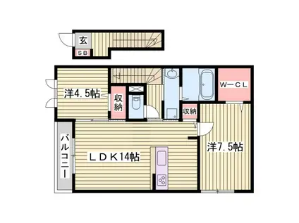 DヴェルジェII(2LDK/2階)の間取り写真