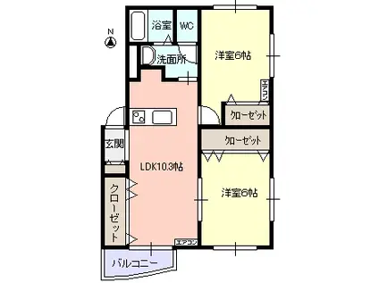 ライジングサン A棟(2LDK/3階)の間取り写真
