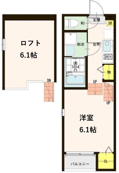 ハーモニーテラス大和町II(1K/2階)の間取り写真