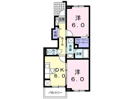 エアリー・パル B(2DK/1階)の間取り写真