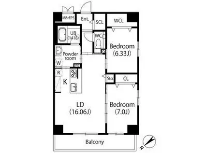GRAN DUKE伝馬町(2LDK/4階)の間取り写真