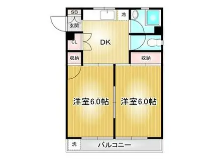 後藤石坂コーポ(2DK/3階)の間取り写真