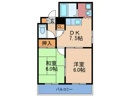 グランディール(2DK/4階)の間取り写真
