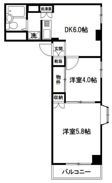 コーポKEN(2DK/4階)の間取り写真