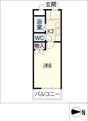 あさけハイツ(1K/2階)の間取り写真