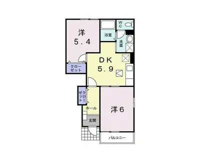 エス・テュエールA(2DK/1階)の間取り写真
