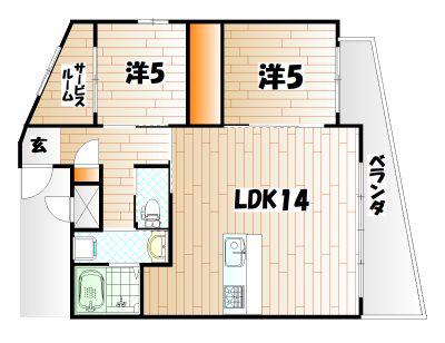 ラフィーネ葛原レスト(2SLDK/11階)の間取り写真
