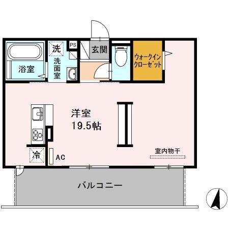 パラディーソ C棟(ワンルーム/2階)の間取り写真