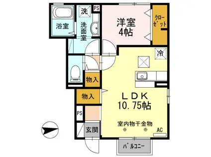 クレア ド ルーン A棟(1LDK/1階)の間取り写真