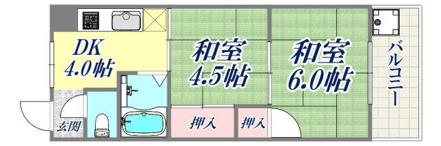 甲南灘コーポラス(2DK/4階)の間取り写真