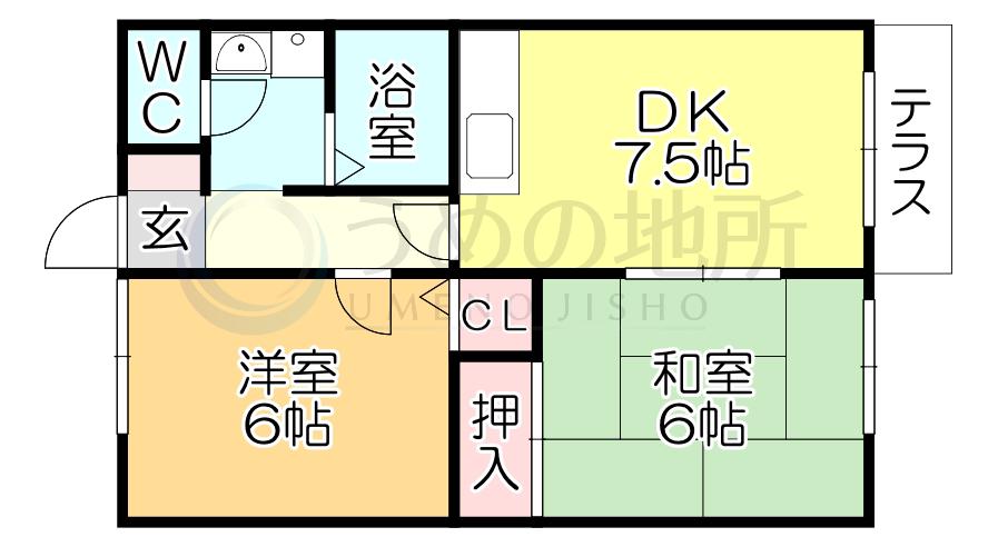 セゾンモンルポ(2DK/1階)の間取り写真