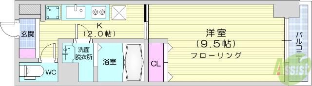 コートヒルズ(1K/8階)の間取り写真