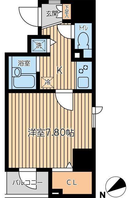シティスパイア新富町(1K/2階)の間取り写真