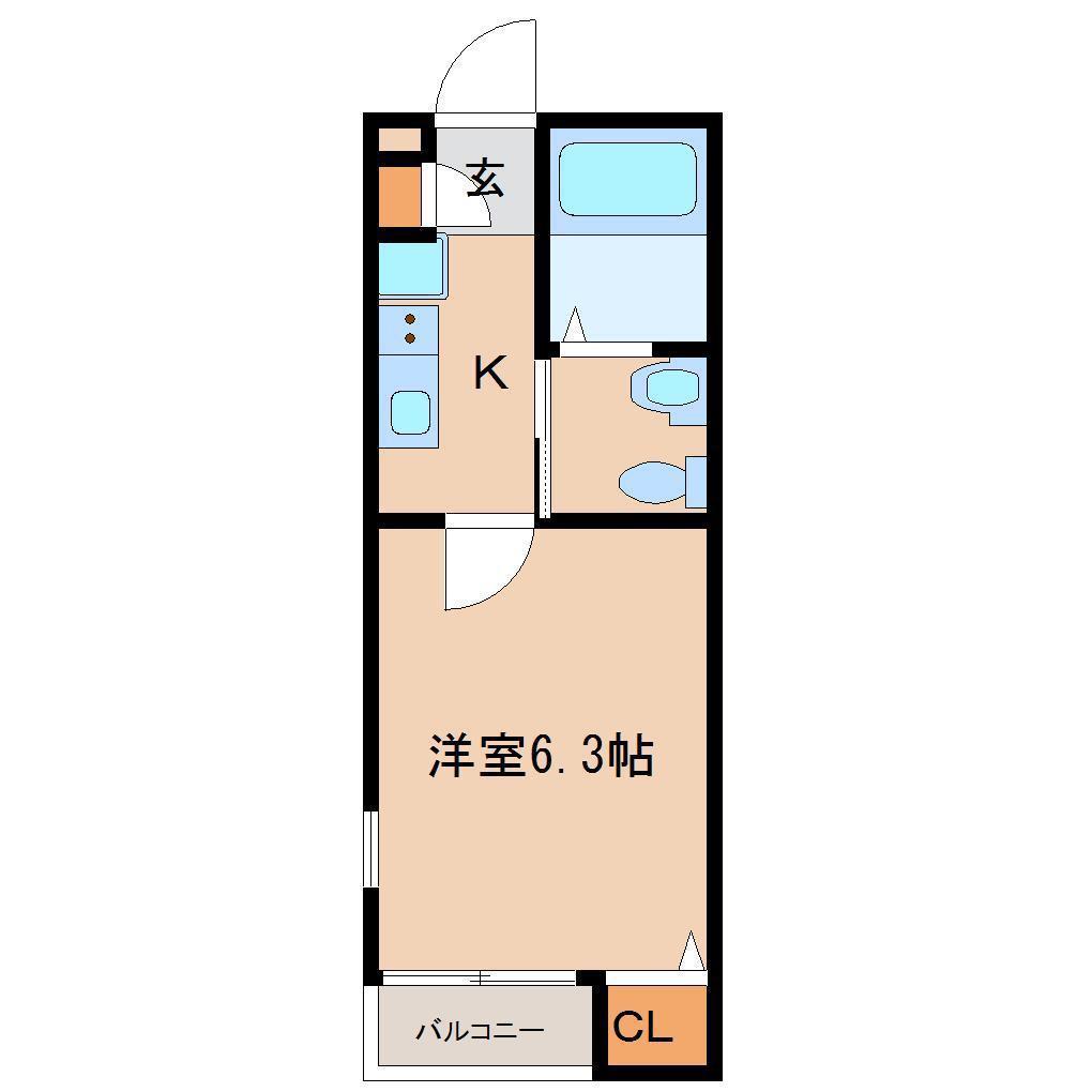 天台フラット(1K/1階)の間取り写真
