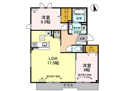 グランタス B棟(2LDK/1階)の間取り写真