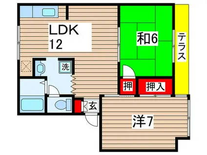 アスモ美しが丘D(2LDK/1階)の間取り写真