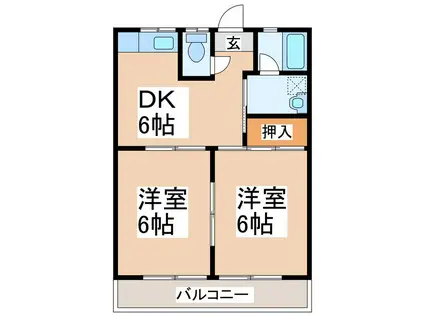 コーポユーユー(2DK/2階)の間取り写真