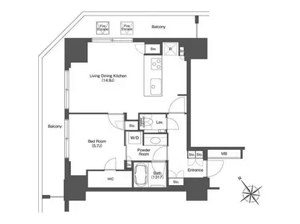 東京ポートシティ竹芝 レジデンスタワー(1LDK/9階)の間取り写真