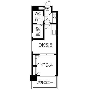 F・PARC 西新(1DK/3階)の間取り写真