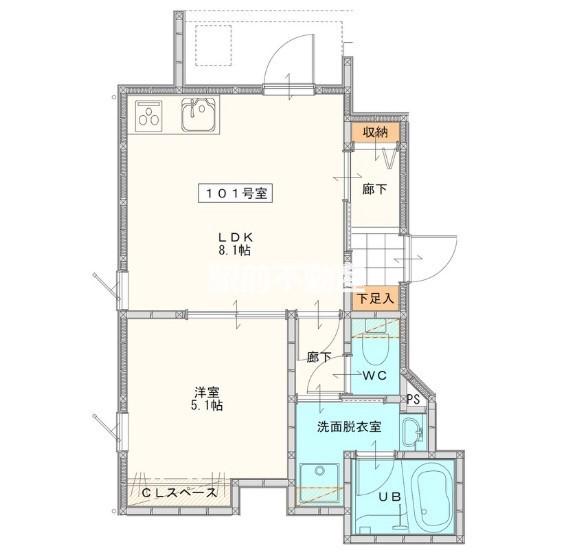 LA KASA野中町(1LDK/1階)の間取り写真