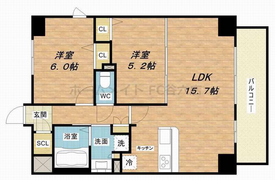 プレサンス心斎橋レヨン(2LDK/6階)の間取り写真